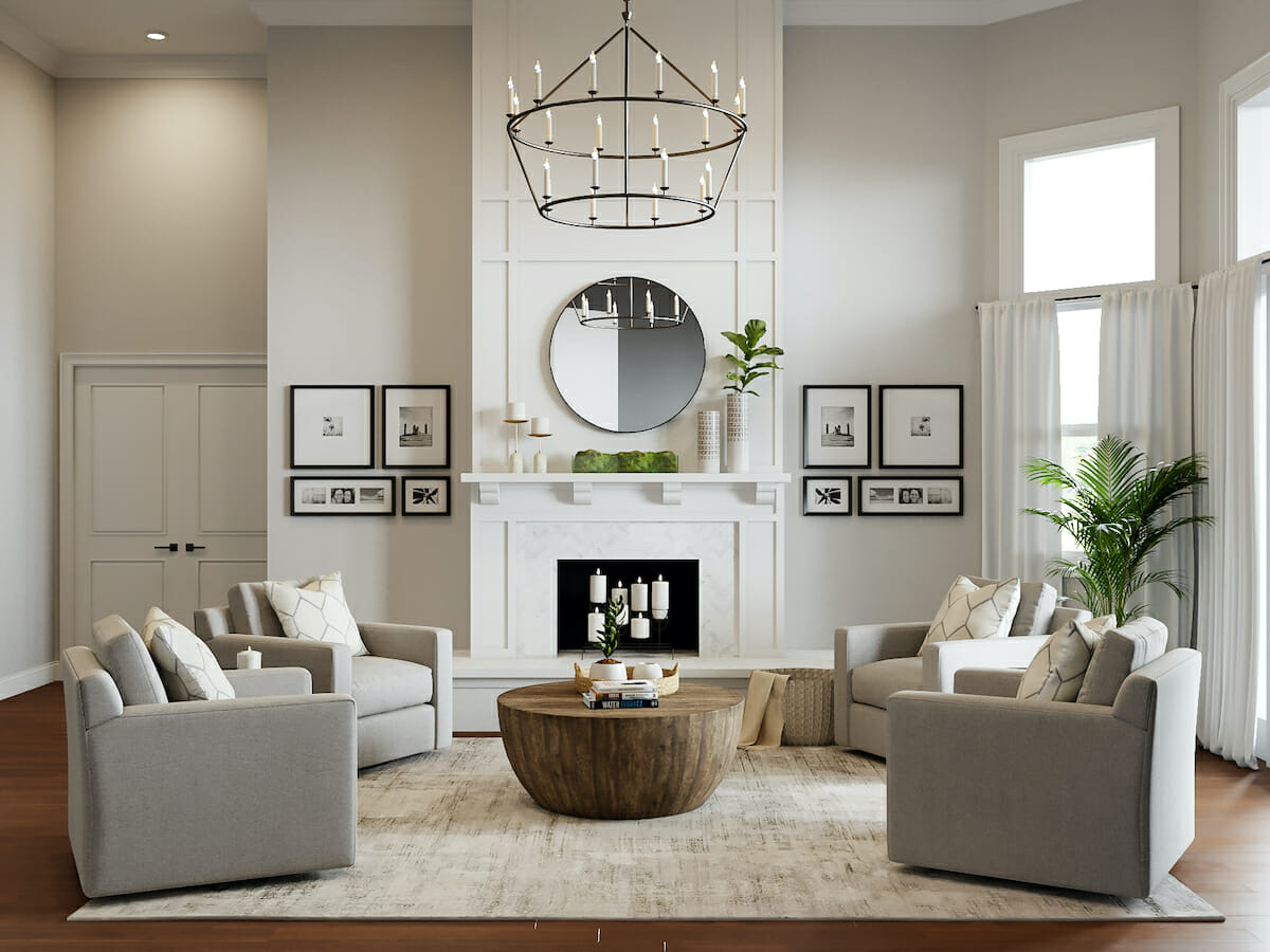 bright & transitional lounge by Casey - online interior decorator