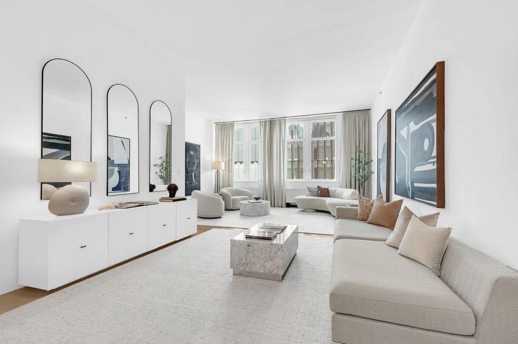 Awkward living room layout by Decorilla designer, Leanna S.