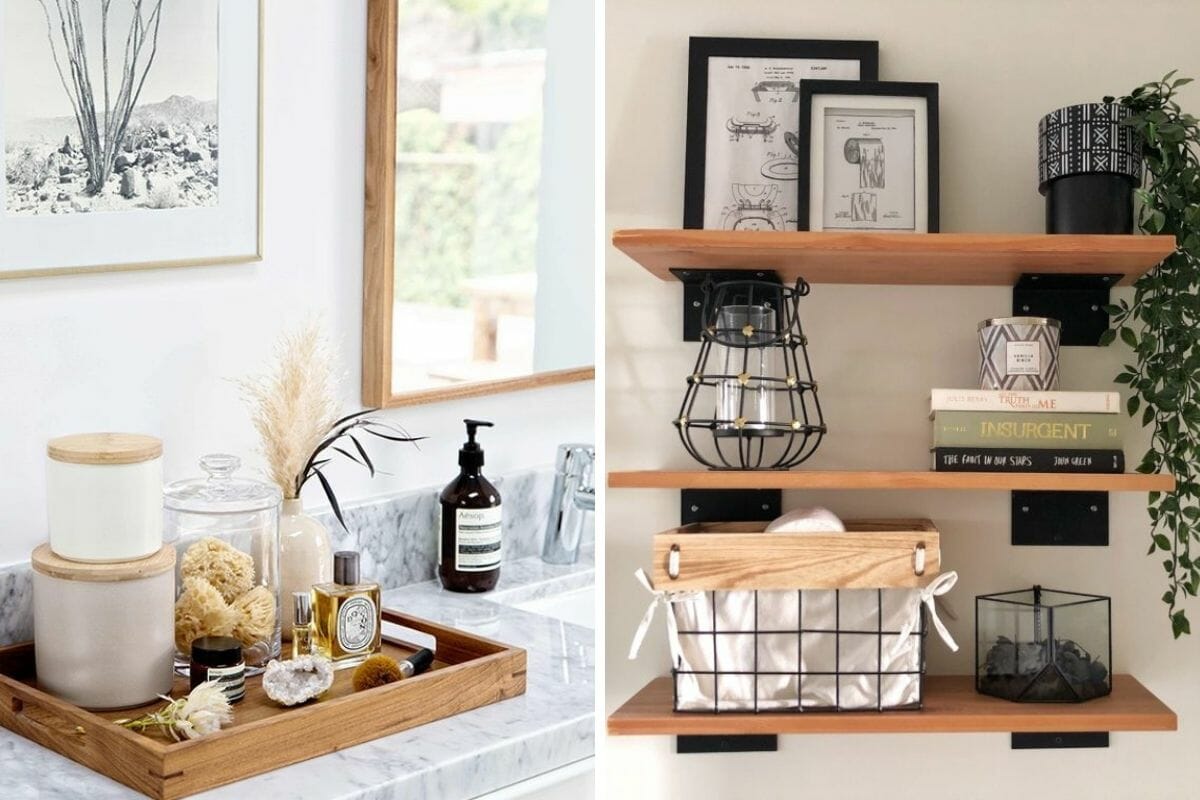 Bathroom shelf decor using different textures and elements