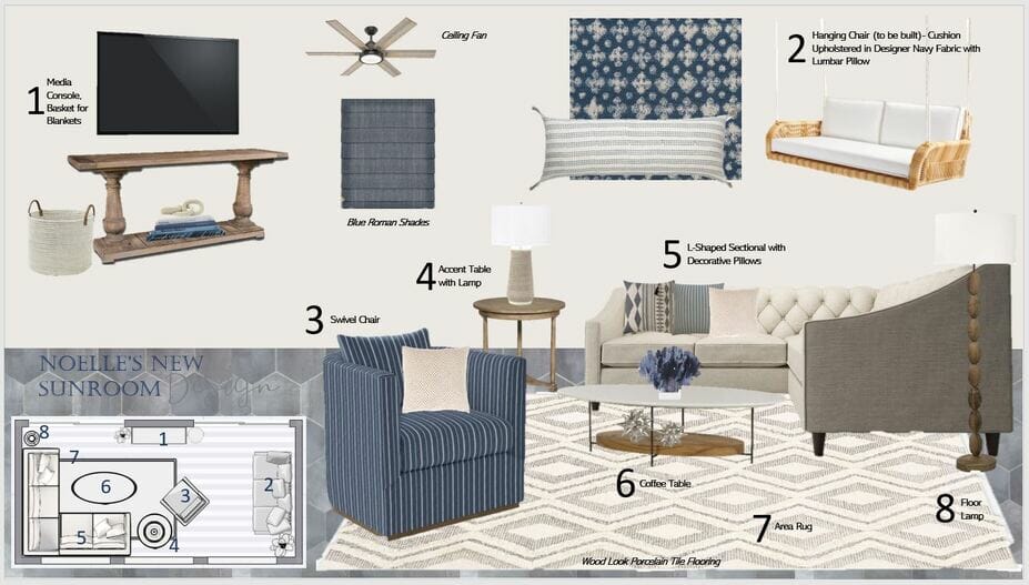 Coastal sunroom and lounge mood board