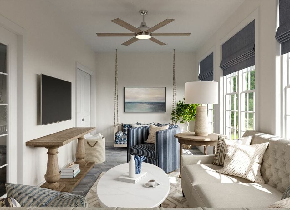 Coastal sunroom with beach decor