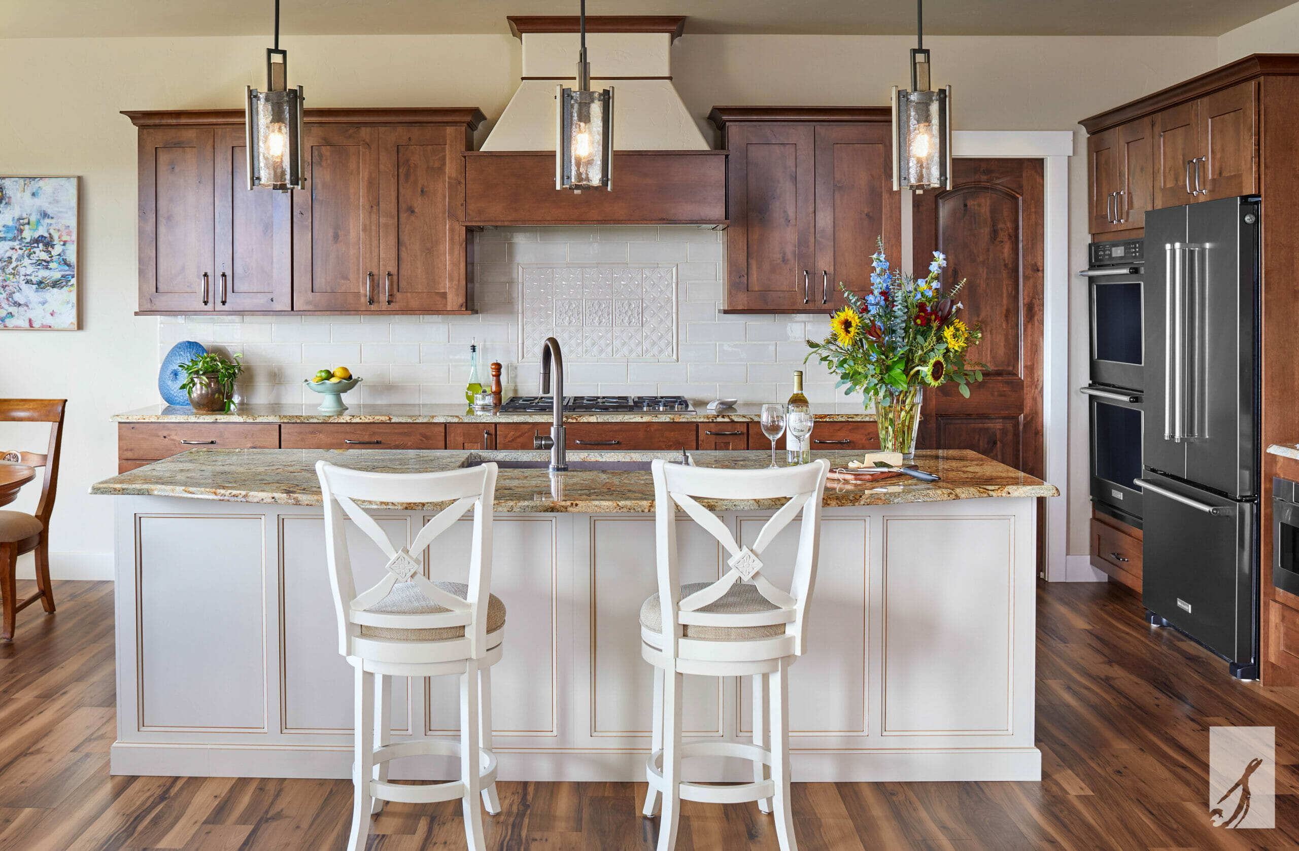 Wooden accent in kitchen interior design Colorado Springs by Katherine and Courtney Springs