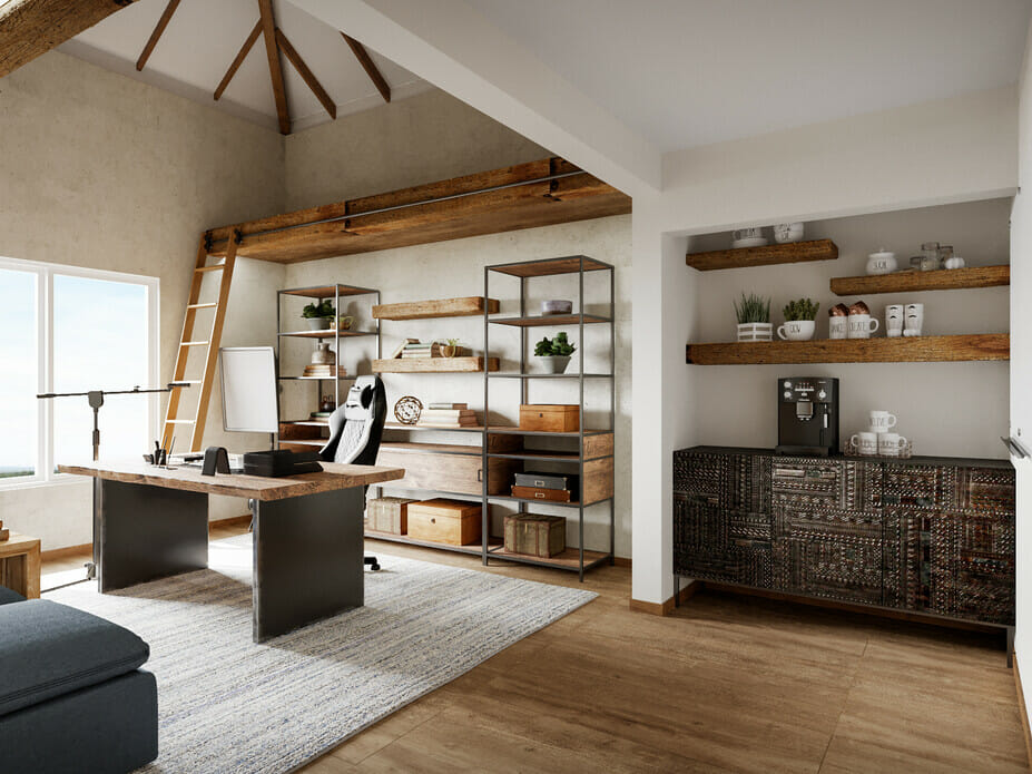 industrial home office with a his and hers desk