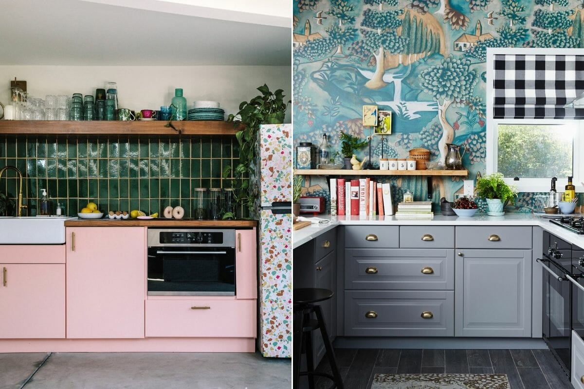 Backsplash with bold kitchen cabinet colors