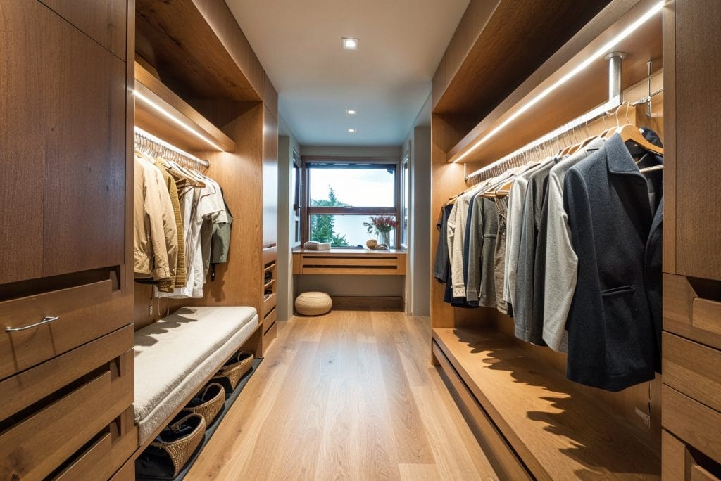 Bedroom walk-in closet lighting scheme in interior design by Decorilla