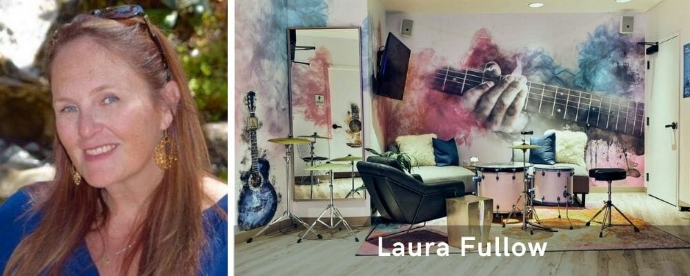 Cheerful music studio decor by one of the top Las Vegas interior designers, Laura Fullow