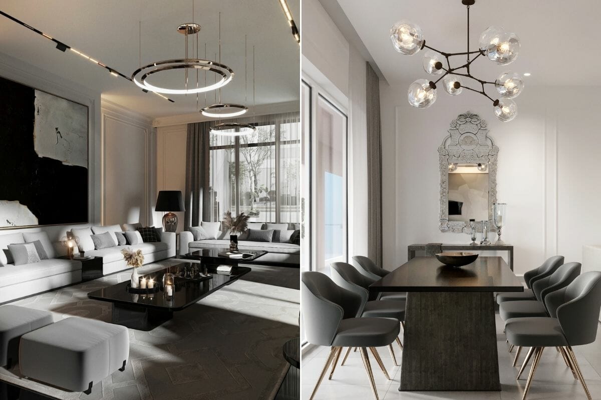 Contemporary glam lounge and dining room by online interior decorator nathalie issa