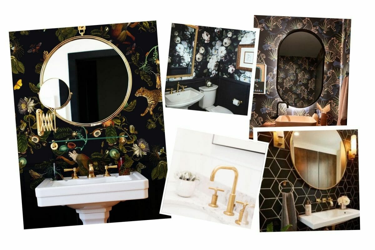 Dark floral wallpaper bathroom inspiration board