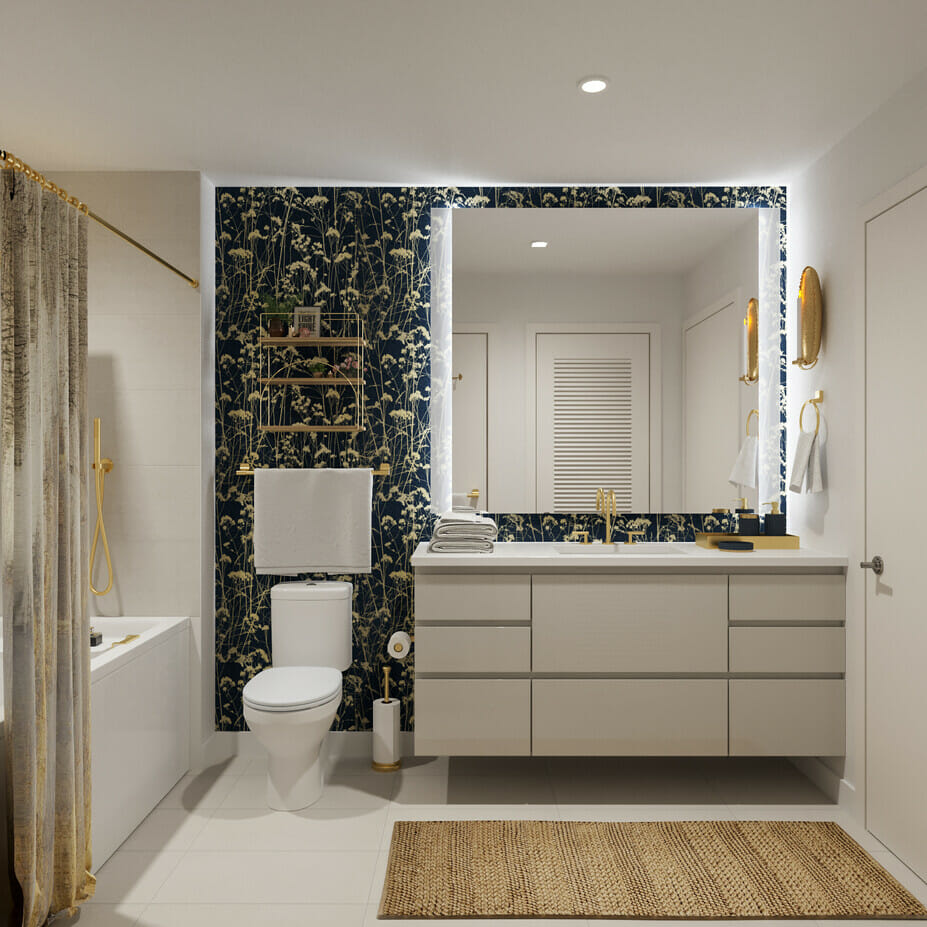 Glam floral wallpaper bathroom decor by Decorilla interior designers