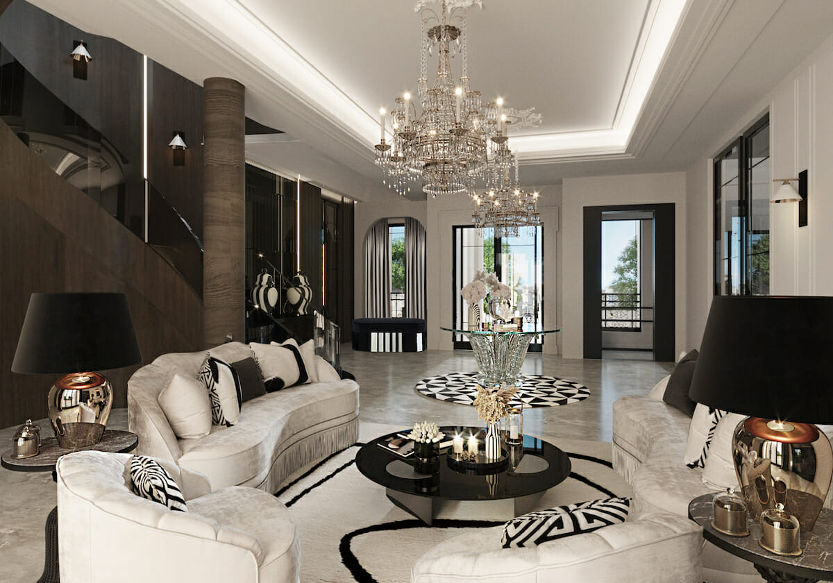 Luxury sitting area by Decorilla online interior designer Nathalie Issa