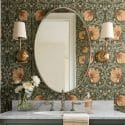 Vintage floral wallpaper bathroom design