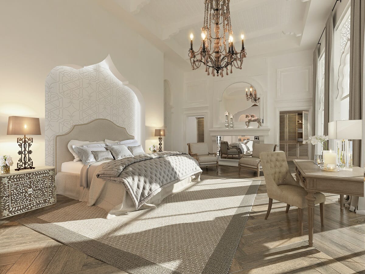 luxurious traditional bedroom by online interior designer Nathalie Issa