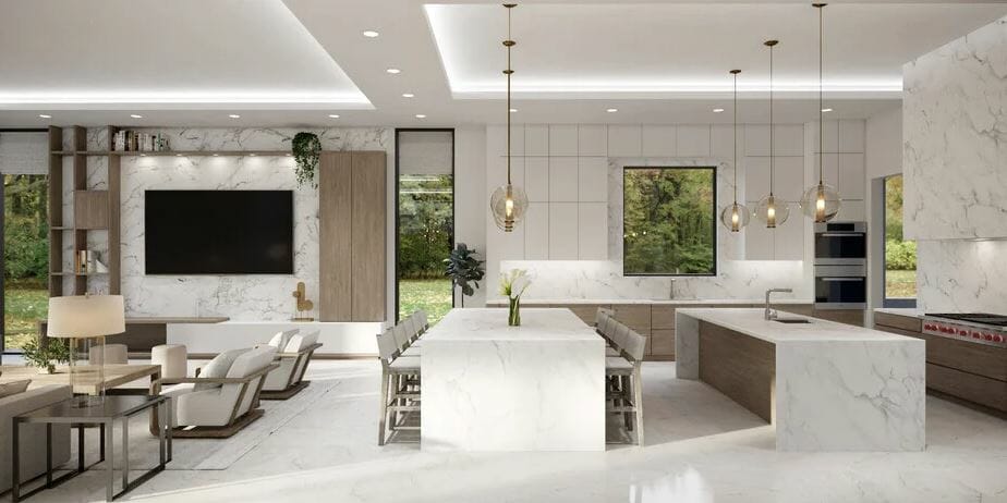luxury home interior design for and open concept kitchen and lounge