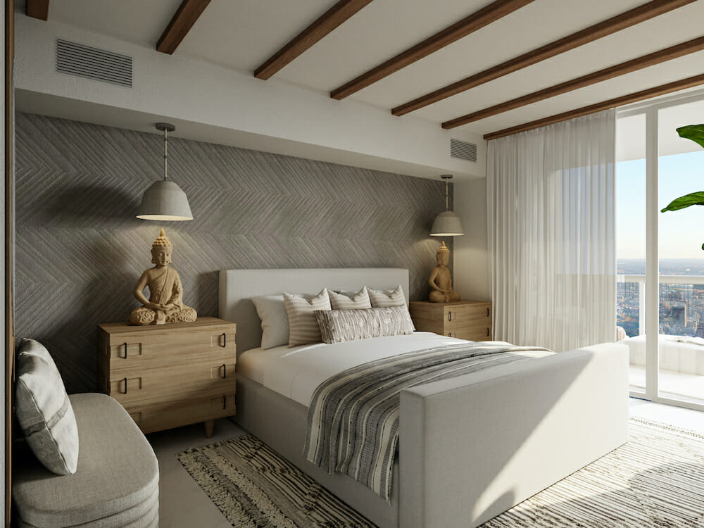 Balinese bedroom home decor trend 2022 by Decorilla designer, Courtney B.