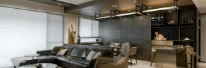 Black and tan masculine apartment décor