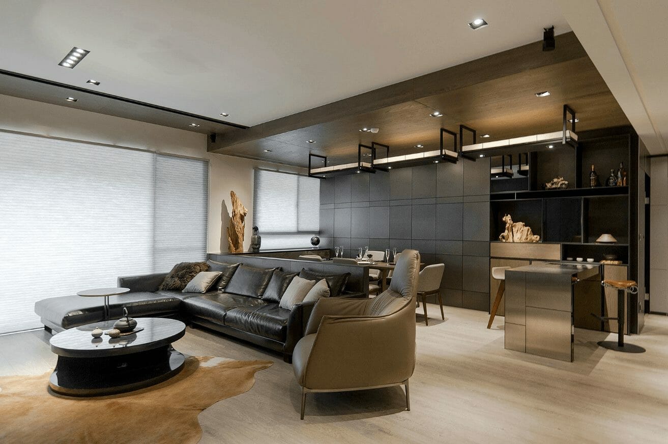 Black and tan masculine apartment décor