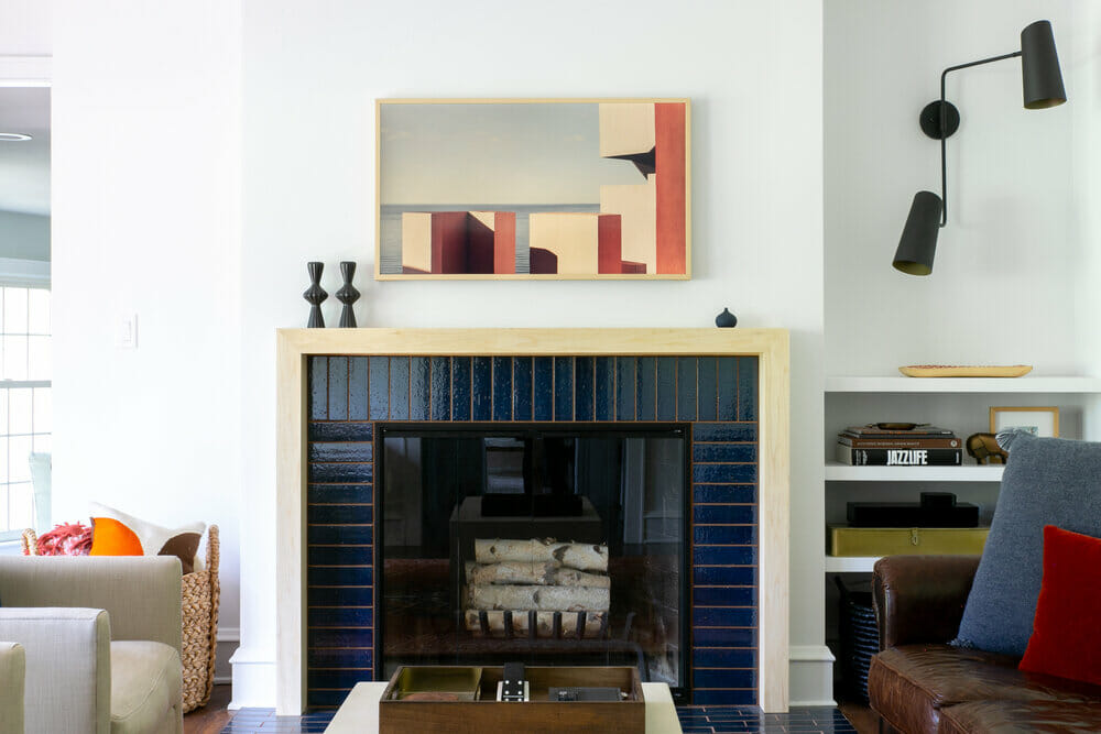 Contemporary fireplace decor by one of the top interior designers Milwaukee, Megan Brakefield