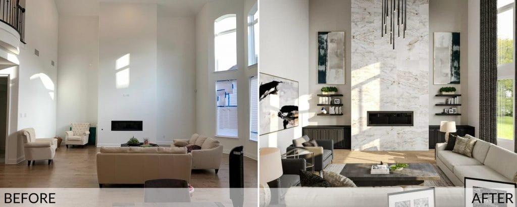 Contemporary vaulted house interior before and after design by Decorilla