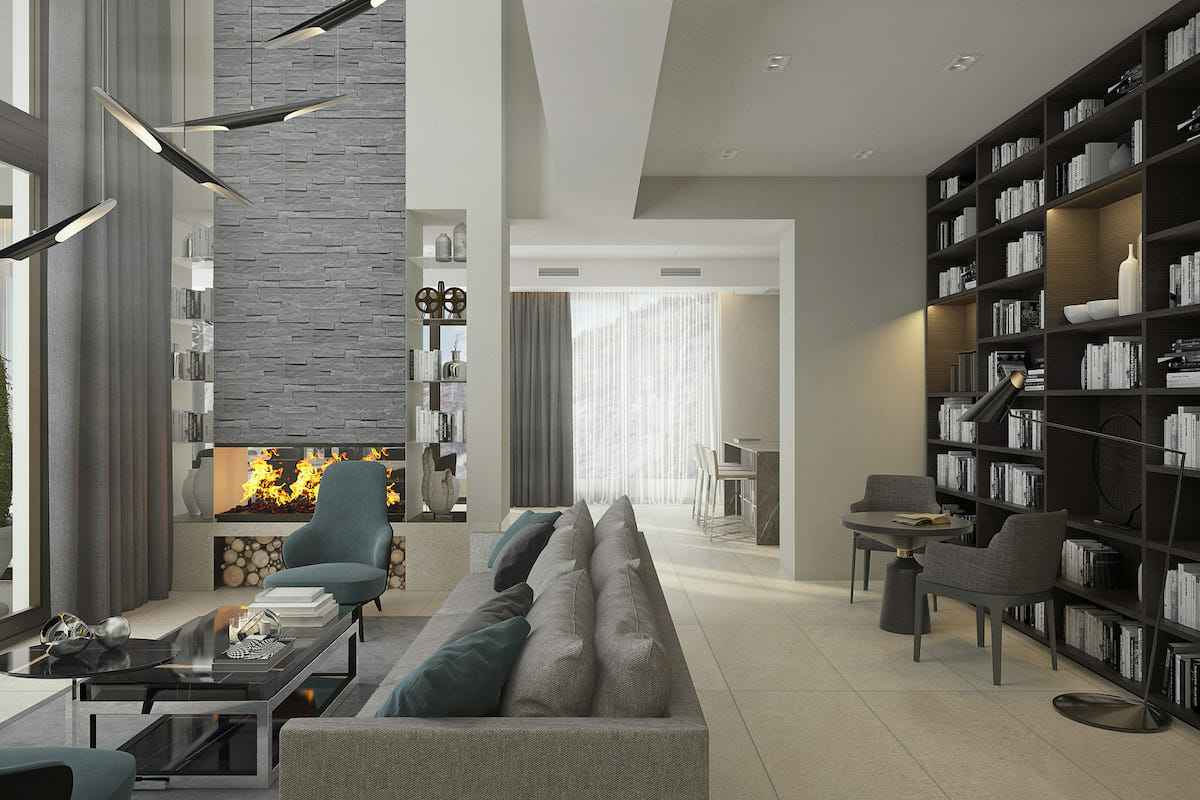 Creative shelving ideas for a contemporary living room by Decorilla designer, Rajna S.