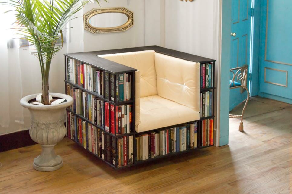 Creative ways to store books - bookcase chair