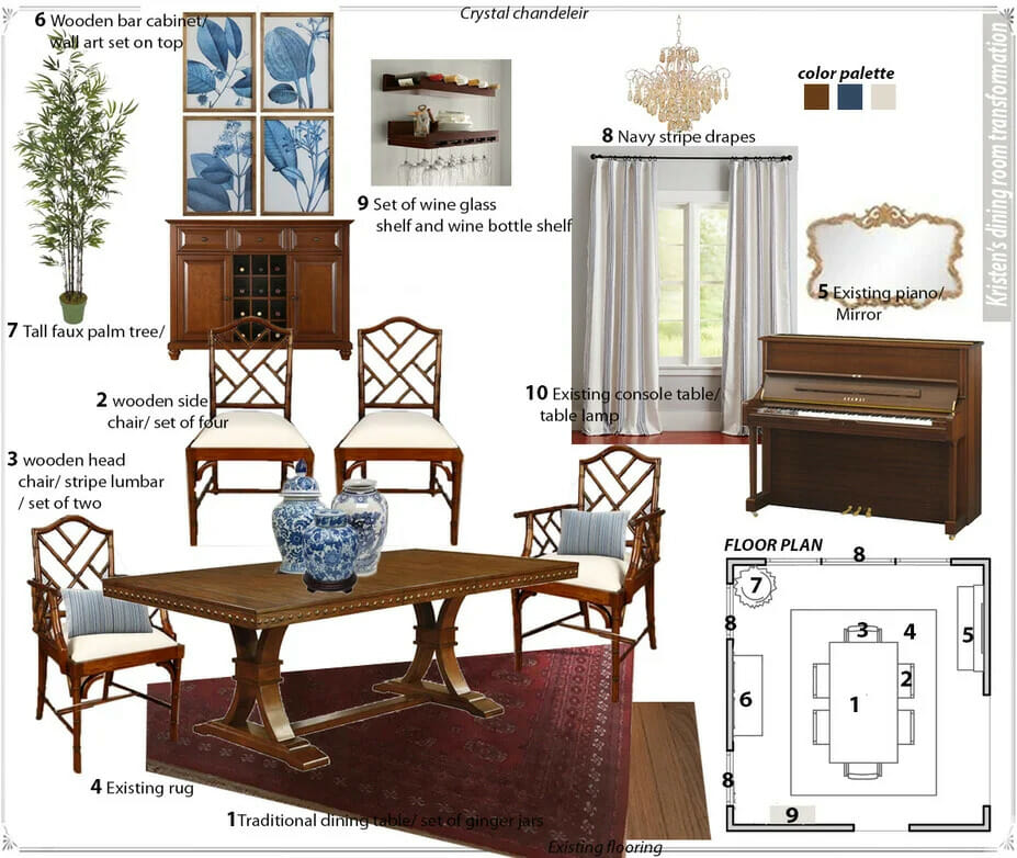 Formal dining room decor moodboard by Decorilla designer Farzaneh K