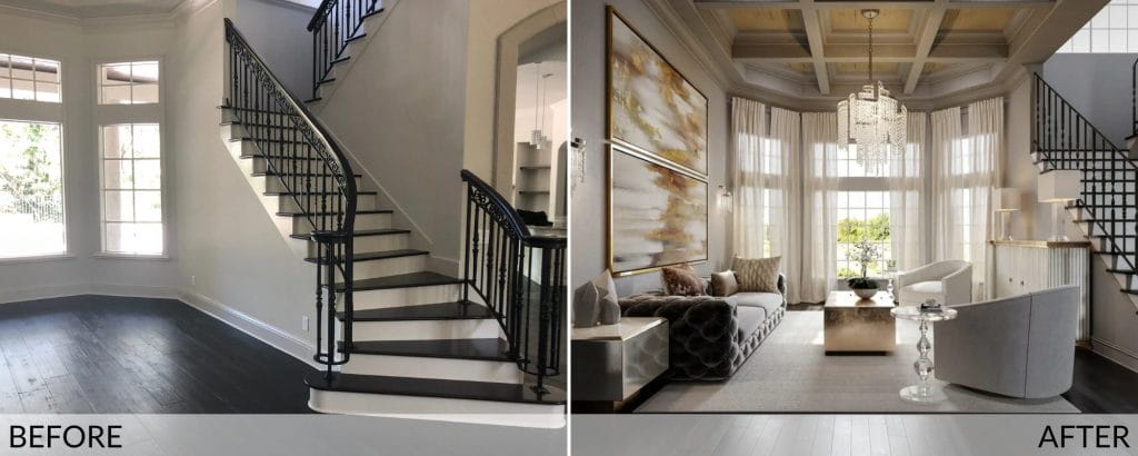 Glam living room before and after design by Decorilla