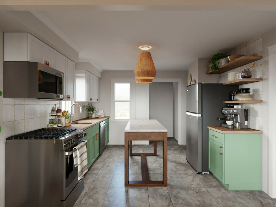 Light and bright boho room style kitchen