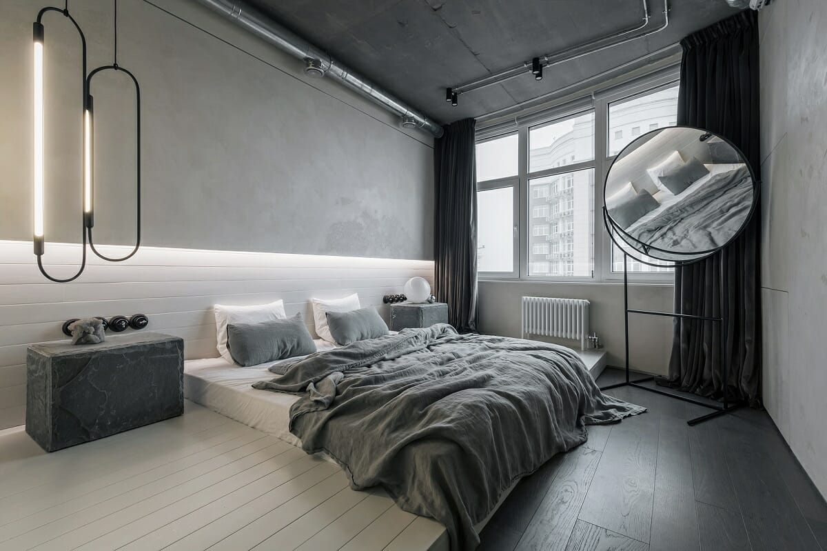 Masculine bedroom ideas in white and grey - Yodezeen