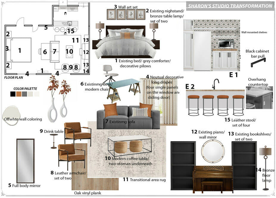 Modern basement studio apartment moodboard