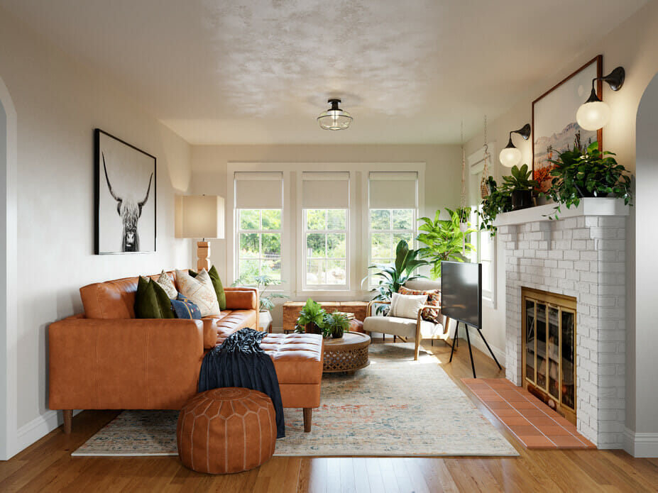 boho style decor in a living room