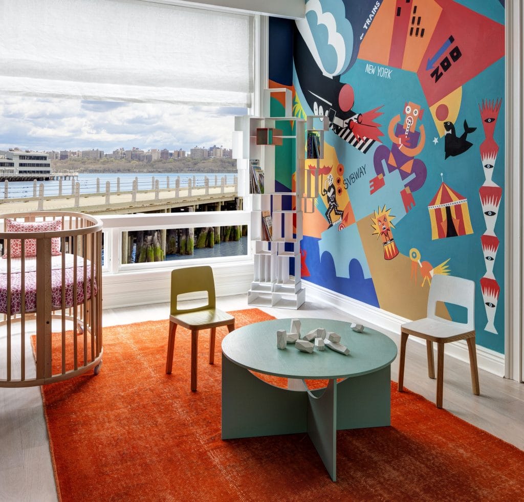 Abstract pattern wallpaper ideas in an interior by Decorilla designer, Catherine W.