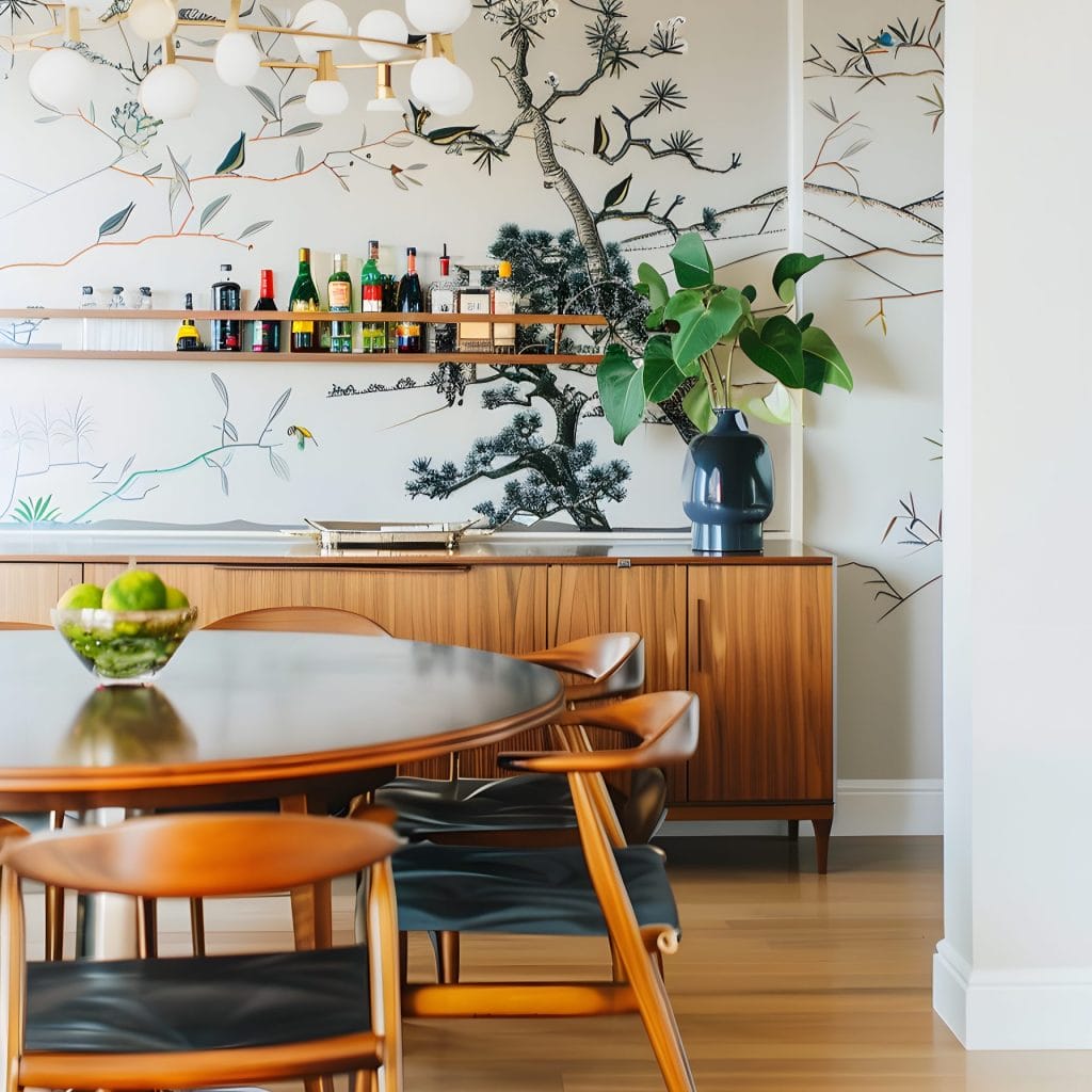 Artistic wallpaper ideas in a dining room by Decorilla