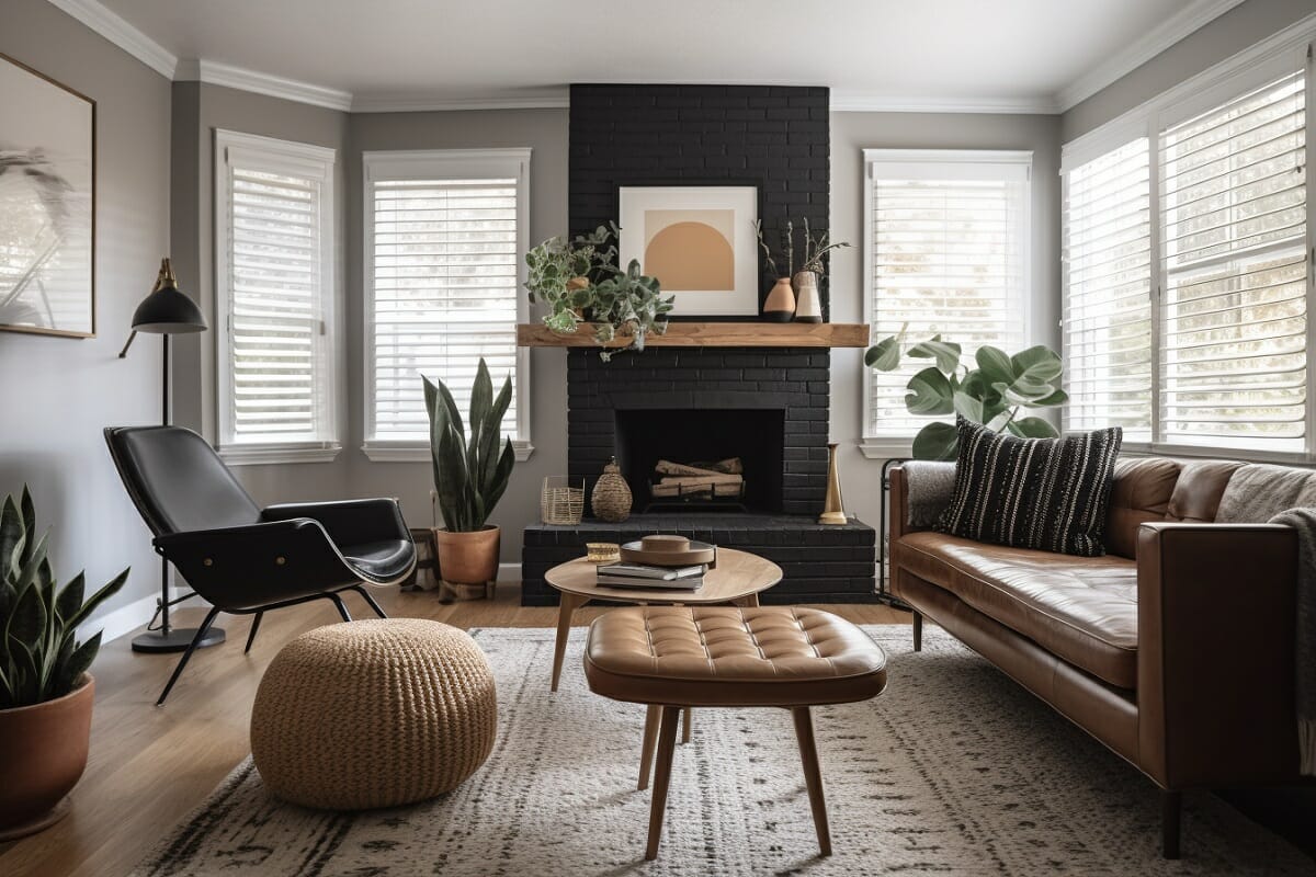 Black fireplace as fall interior design trends