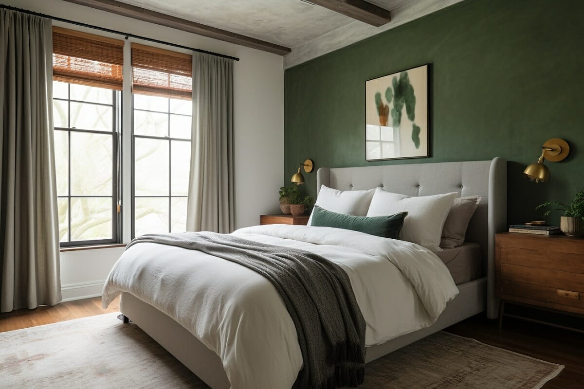 Dark green bedroom as fall interior design trends