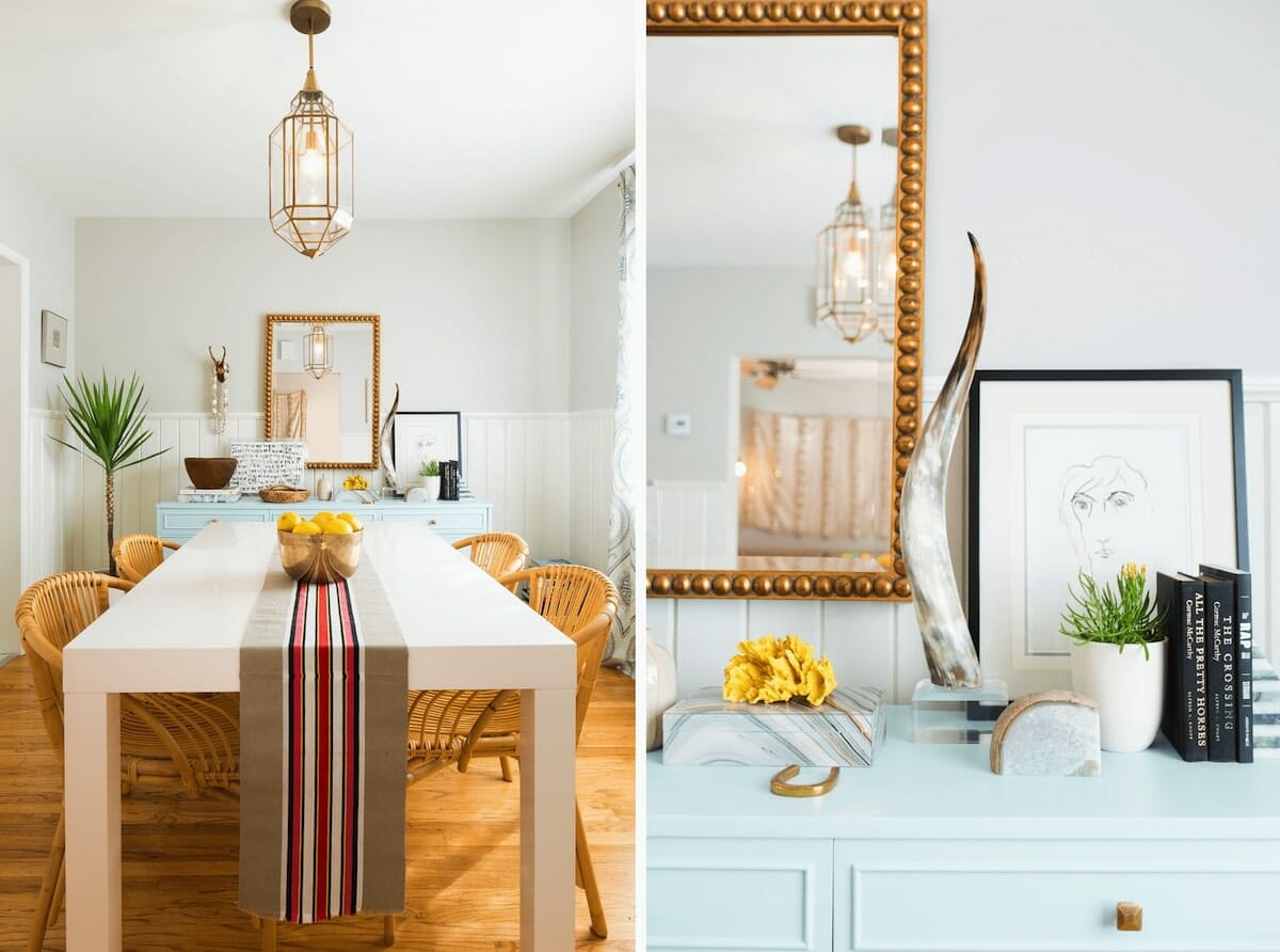 Eclectic dining room decor from local small businesses by Decorilla designer, Gwendolyn G