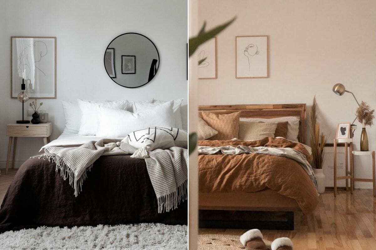 Fall bedroom décor in chocolate brown and cinnamon