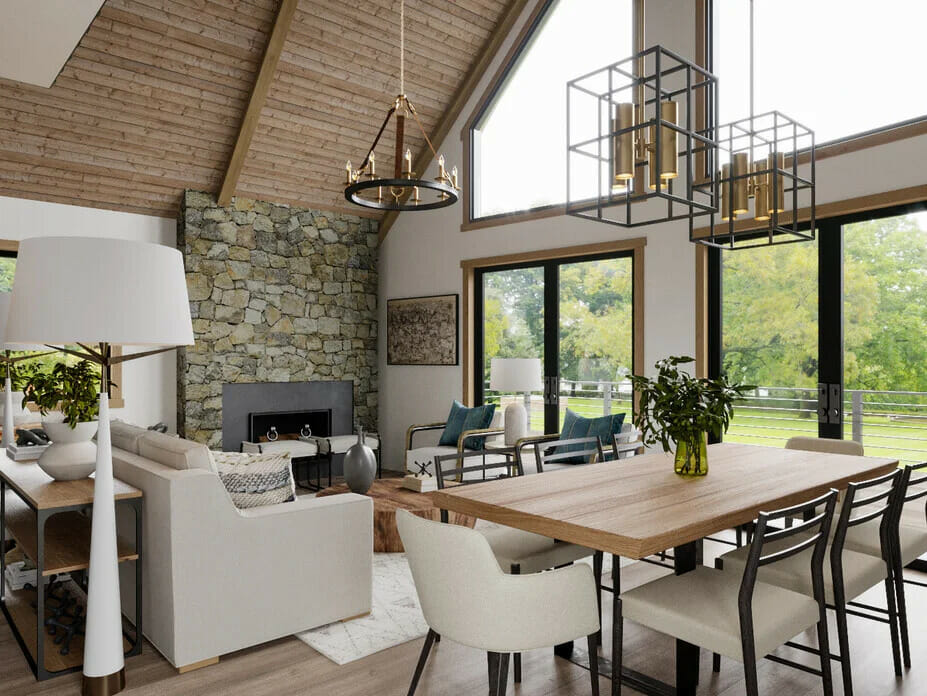 Modern rustic cabin decor render by Decorilla