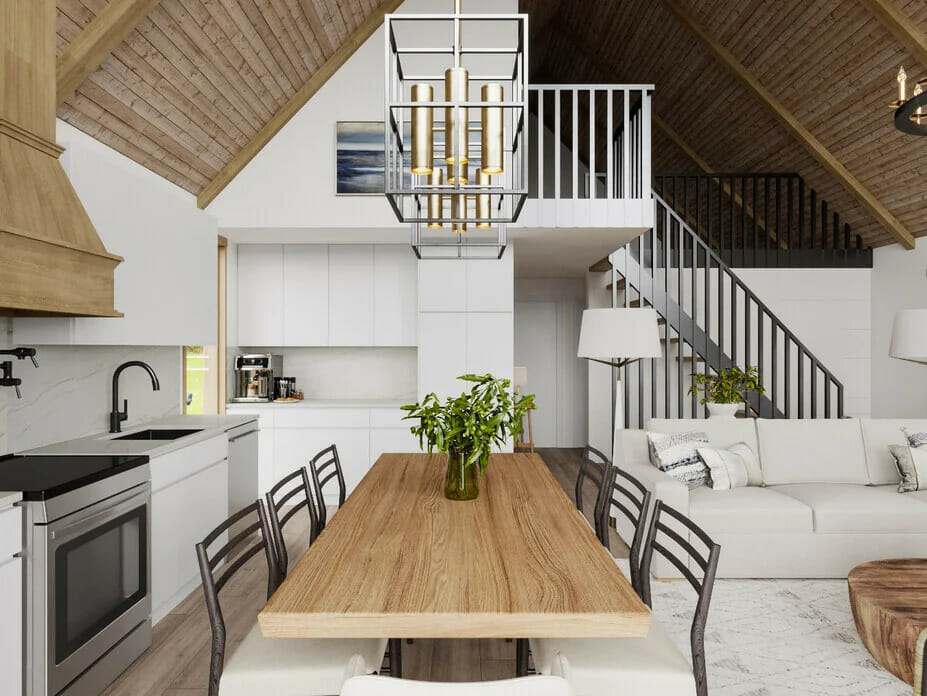 Modern rustic cabin kitchen render by Decorilla