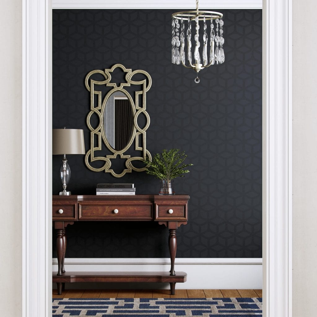 Moody hallway wallpaper ideas by Decorilla designer, João A.