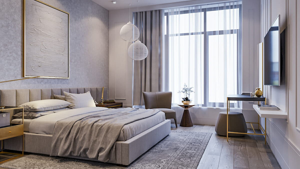 Soft Gray Masculine Bedroom Ideas by Decorilla Designer Mladen C