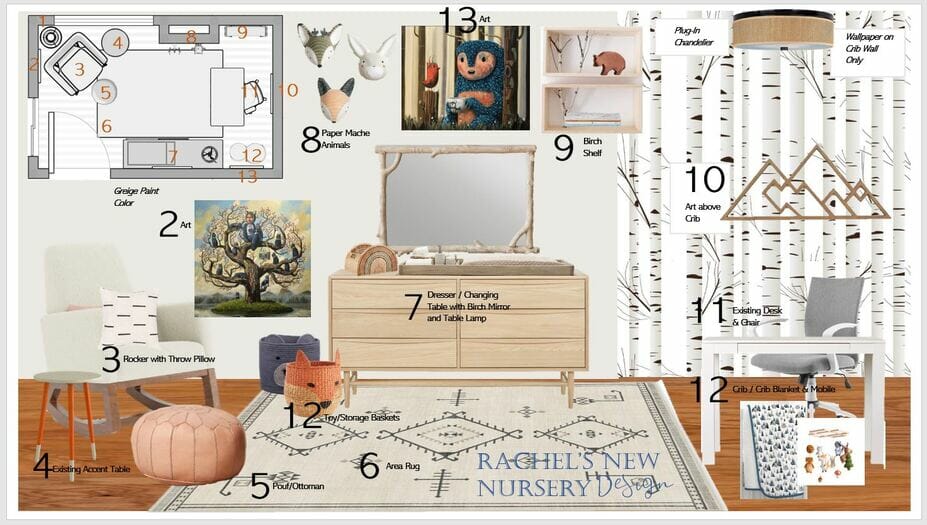 Woodland animals nursery decor moodboard