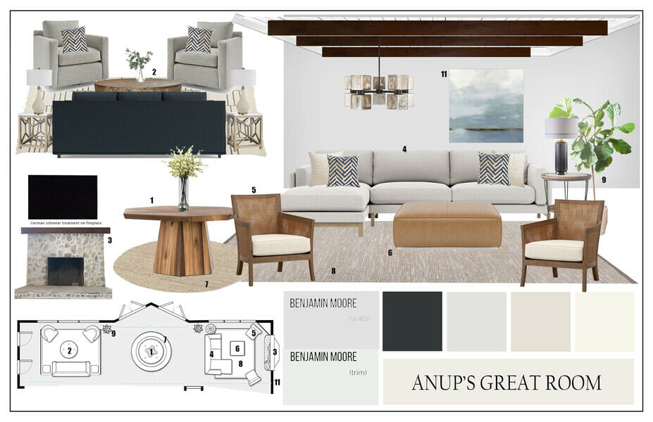 Modern cabin living room mood board