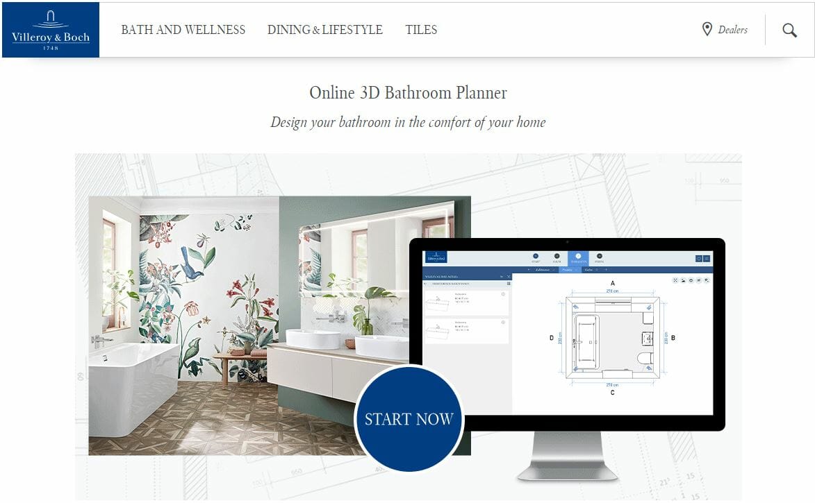 Interface en ligne du planificateur de salle de bains 3D - Villeroy & Boch