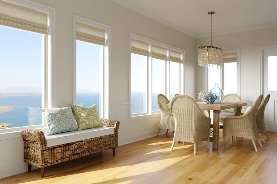 Beach house interior with a view