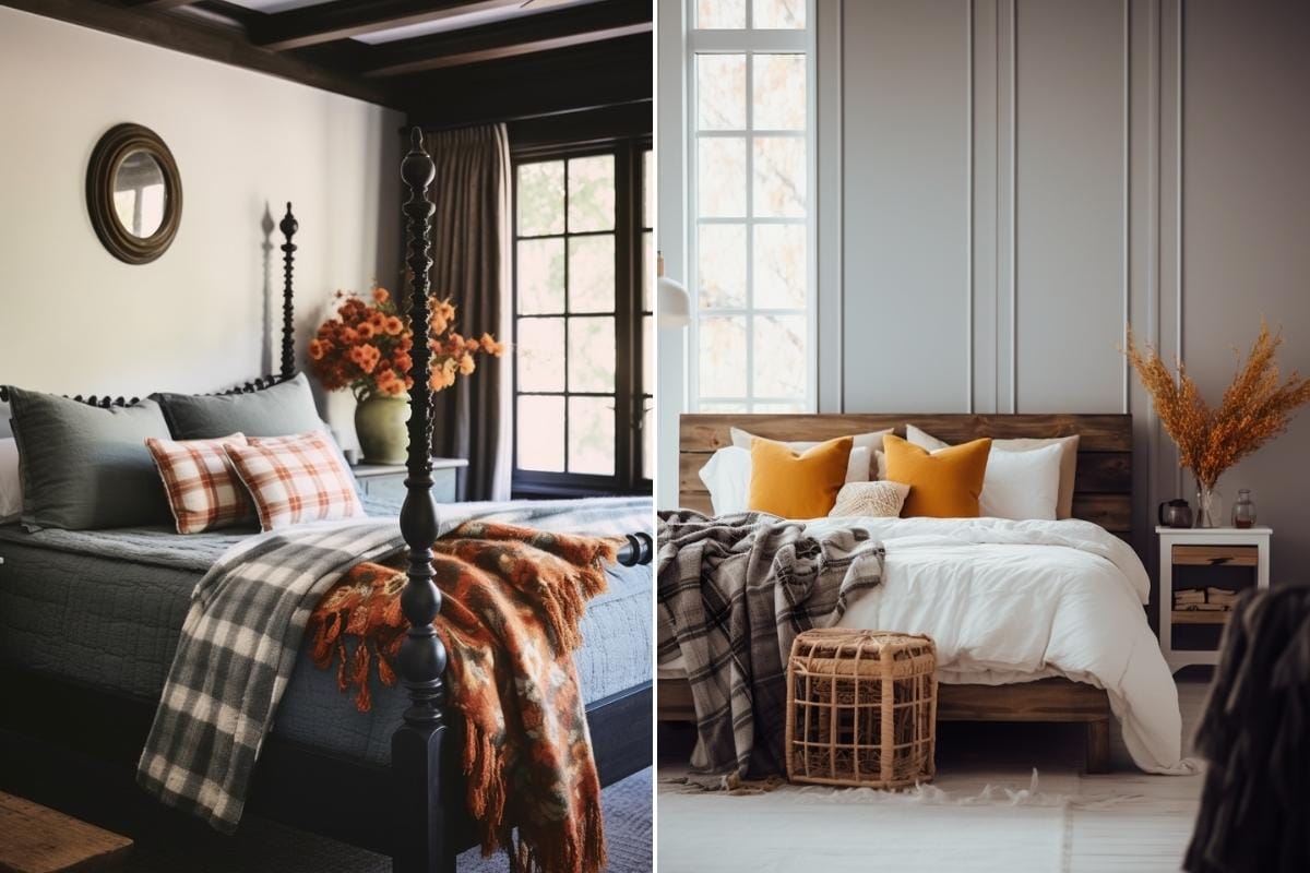 Cozy bedroom thanksgiving decorating ideas with neutral home decorations