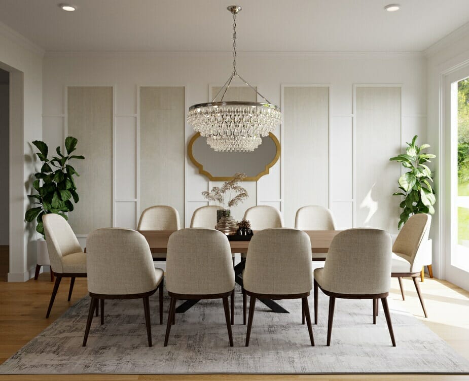 Glam home and wall decor in a neutral dining room