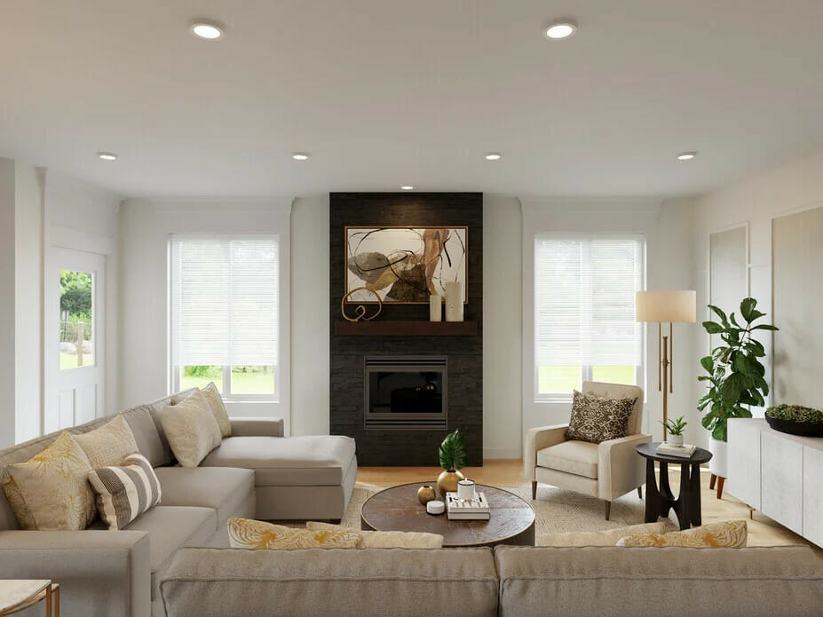 Glam living room render by Decorilla online interior design services