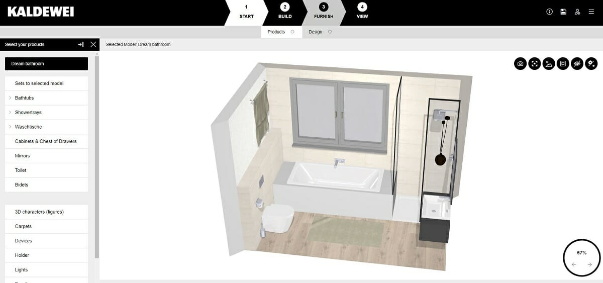 Online 3D bathroom floor planner - Kaldewei