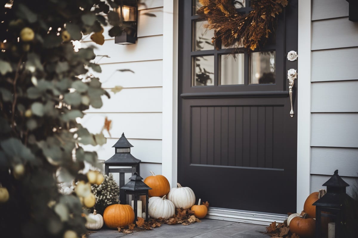 Thanksgiving door decor and welcoming wreath