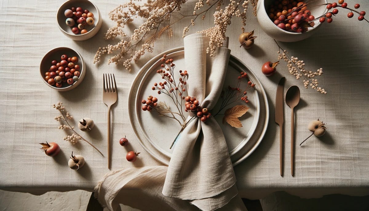 Thanksgiving table setting and home décor for an organic table